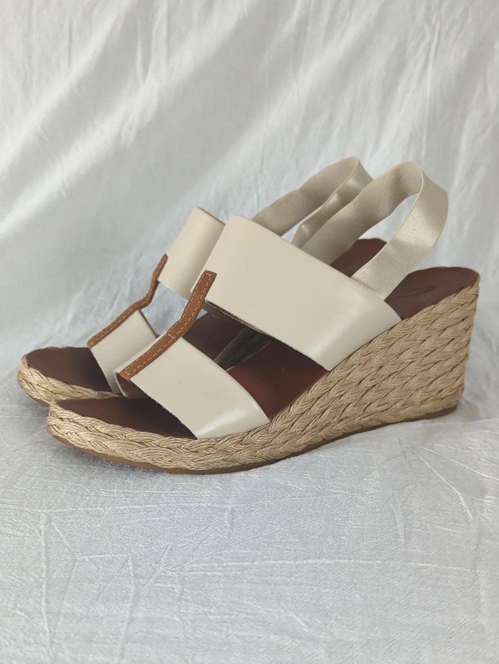 OluKai Lile Wedge Sandals Leather Espadrille | Cream/Tan | Size 10 Fit Iike 9.5